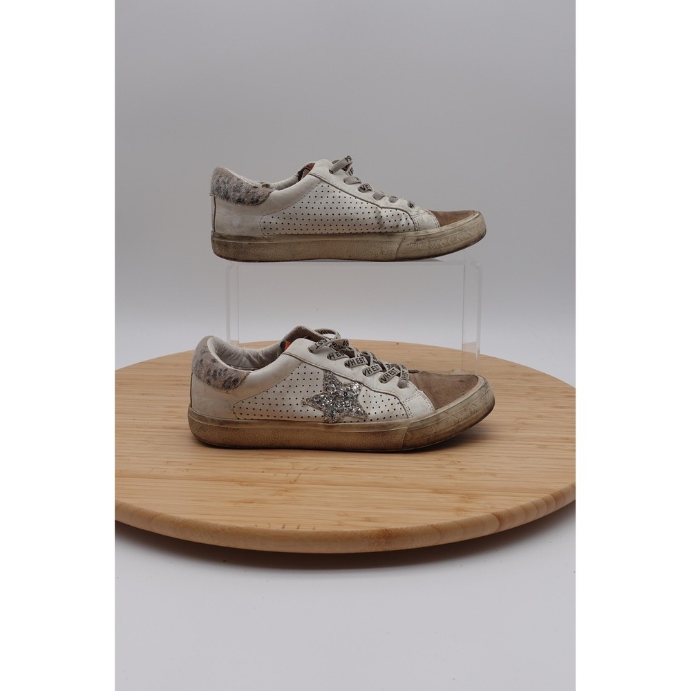 Vintage Havana Shoes Womens Size 6.5 37 White Glitter Star Animal Print Sneakers